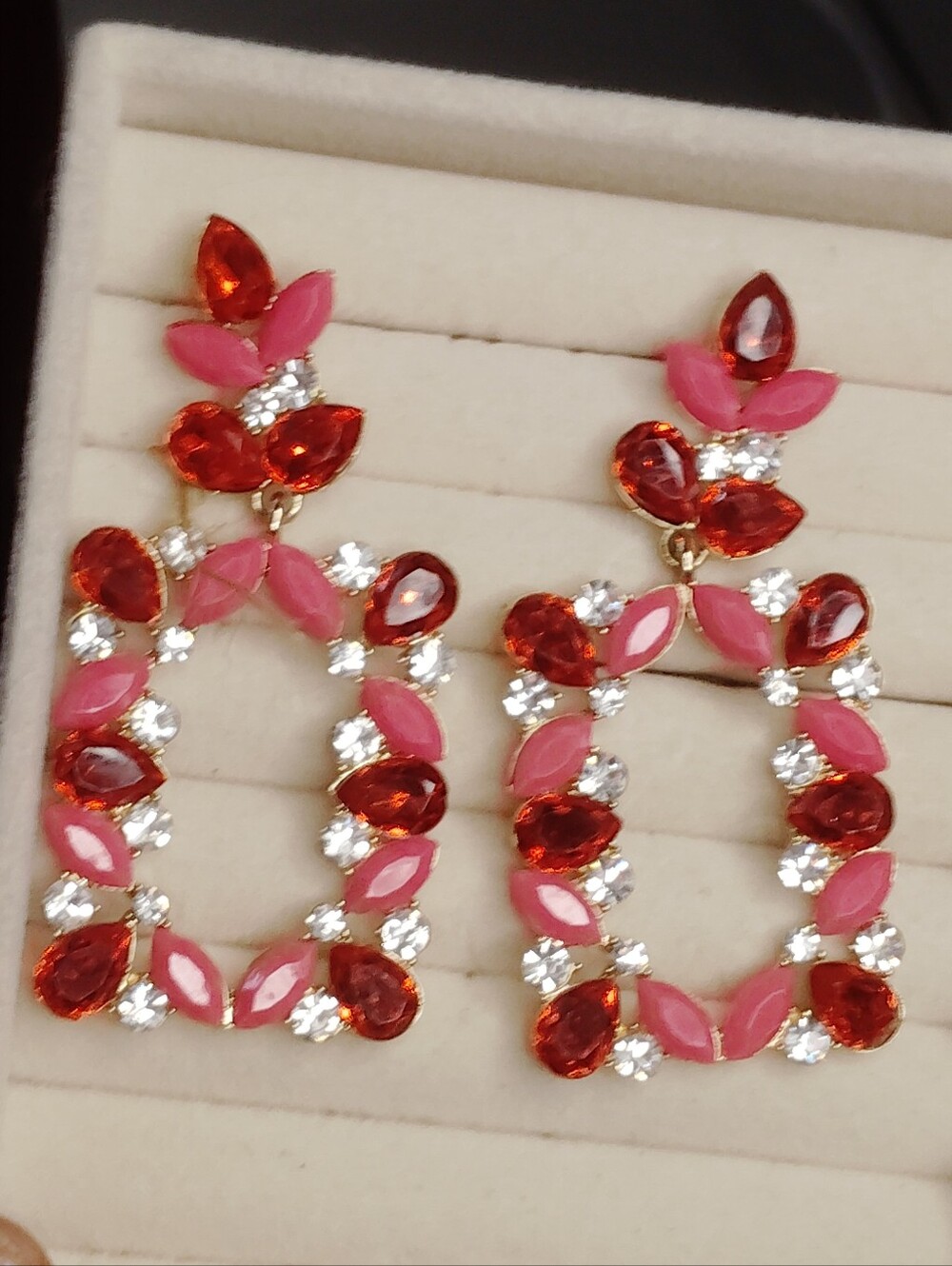 Pink and Red Crystal Drop Earrings - Women Jewelry
